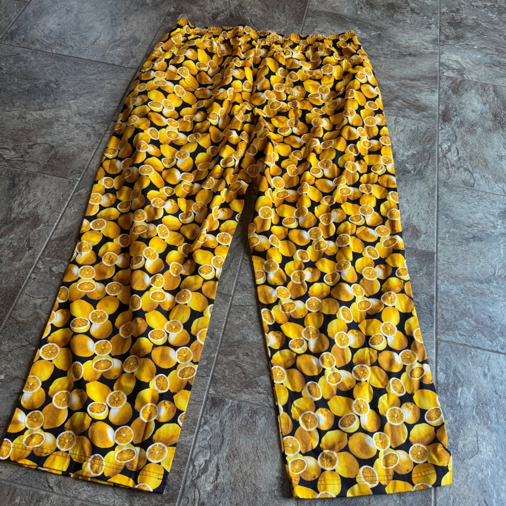 RARE VTG Lemon Print Baggy Chef Pants Mens 2XL Fruit Foodie Culinary Uniform